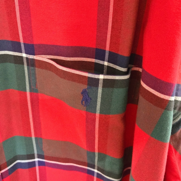 2XLT Tall, Men's Classic fit Ralph Lauren plaid button down in red and green. - Picture 4 of 6